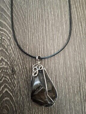 Smoky Quartz Stone Wire Wrapped Pendant Necklace